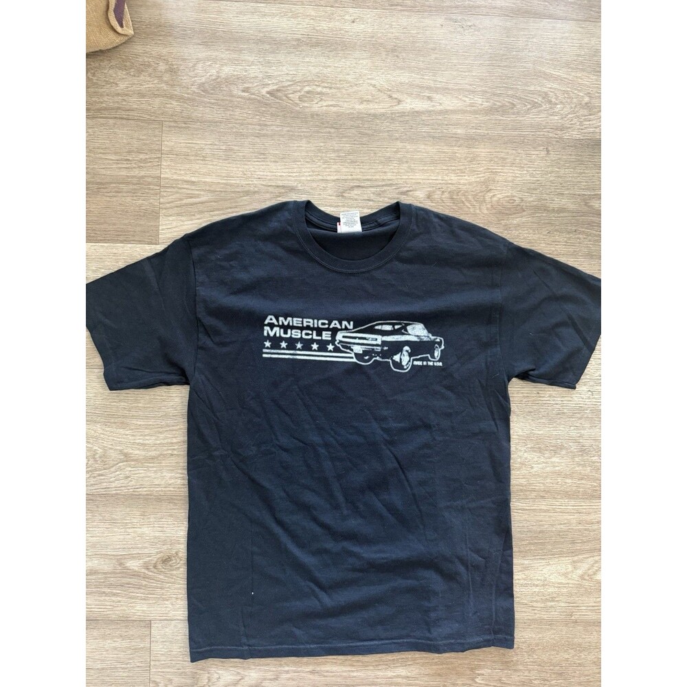 American Muscle Vintage Cotton Black Print T-Shirt Men’s Large Made in USA